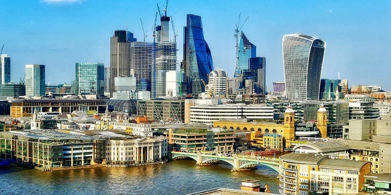 A wide shot photo over looking London's financial district